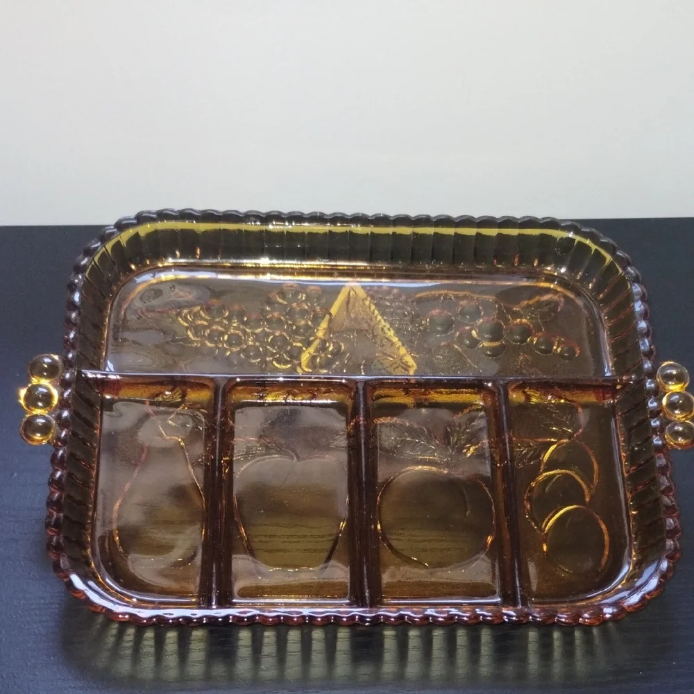 Vintage Amber Glass Divided Serving Tray - Picture 1 of 6